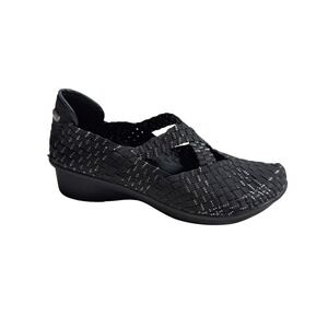 NIB Bernie Mev Crown Black Silver Woven‎ Wedge Ballet Shoes Sz 39 US 8 Comfort